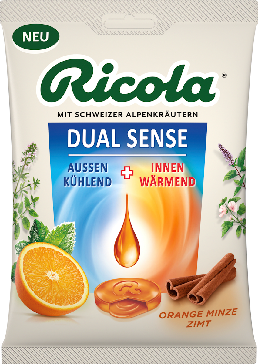 Ricola Bonbon, Dual Sense Orange Minze Zimt, 68 g