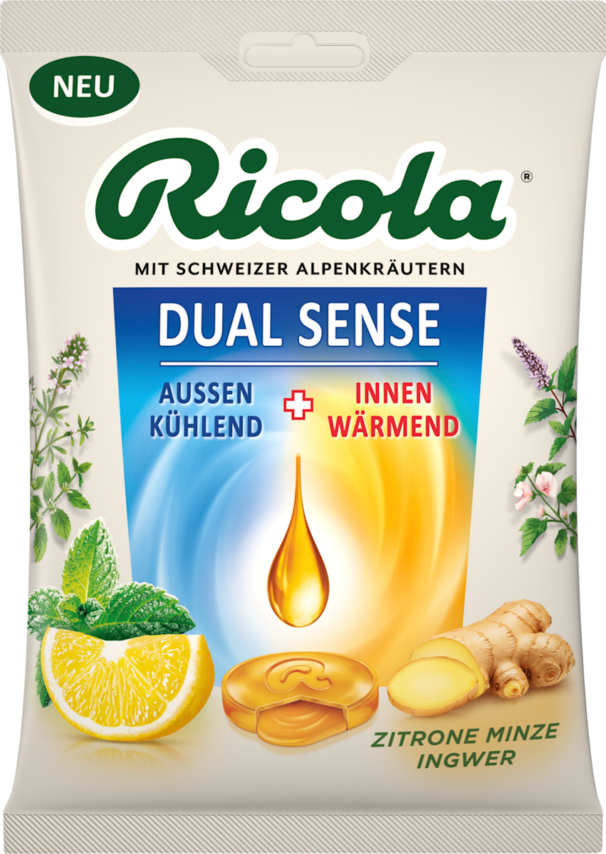 Ricola Bonbon, Dual Sense Zitrone Minze Ingwer, 68 g