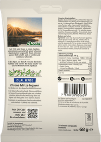 Ricola Bonbon, Dual Sense Zitrone Minze Ingwer, 68 g