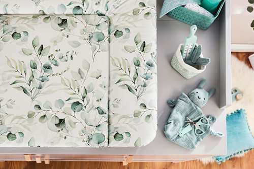 Verschoonmatje wit motief natuurlijke bladeren, 1 stuk