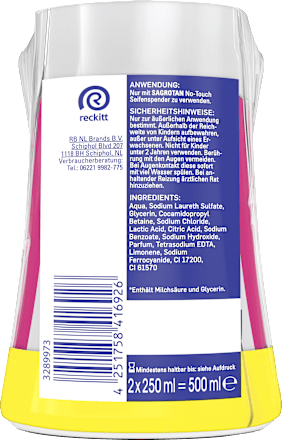 No Touch Wild Berry vloeibare zeep, navulverpakking (2 x 250 ml), 500 ml