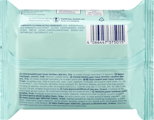 Vochtig toiletpapier Classic Sensitive, 70 stuks