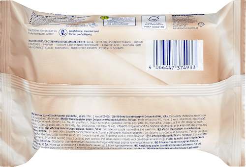 Vochtig Toiletpapier Deluxe Kasjmier, 50 stuks