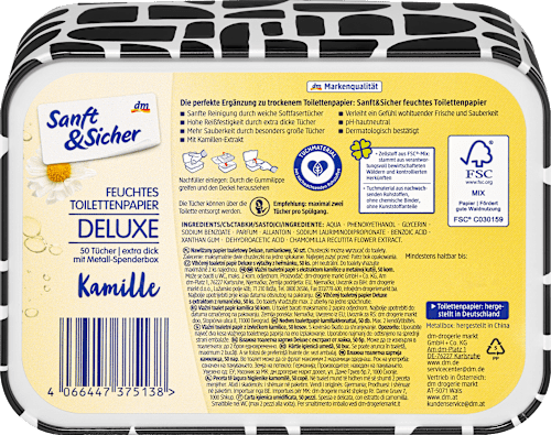 Vochtig toiletpapier Deluxe Kamille Metalen doos, 50 stuks