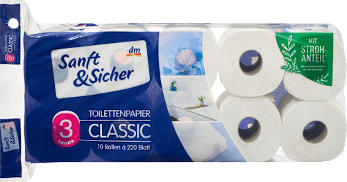 Toilettenpapier Stroh Classic 3-lagig (10x220 Blatt), 10 St