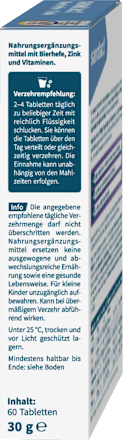 Bierhefe + Zink Tabletten 60 St., 30 g
