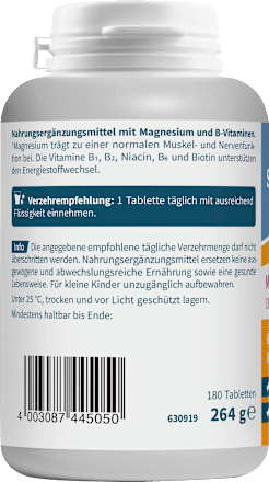 Magnesium 500 + B-Vitamine Tabletten 180 St, 264 g