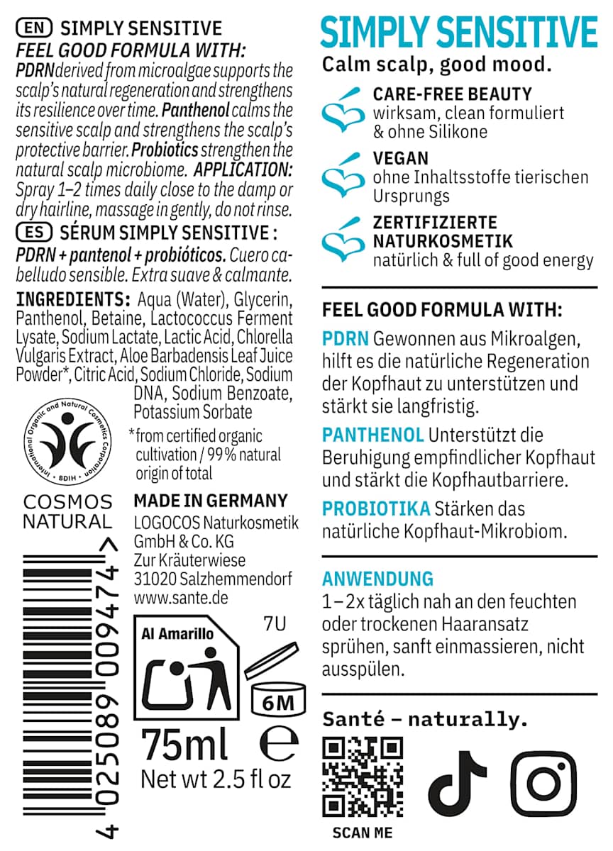Santé naturally. Leave-In Haarserum Tonikum Simply Sensitive, 75 ml
