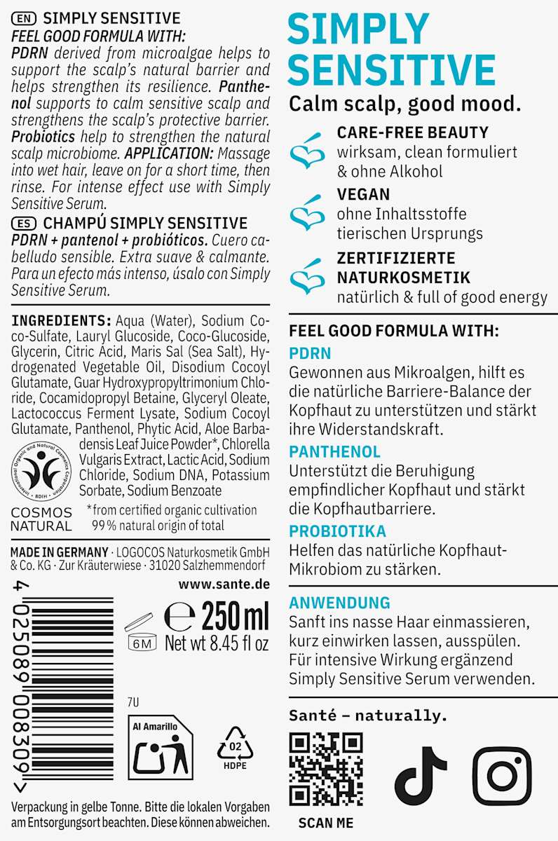 Santé naturally. Shampoo Simply Sensitive, 250 ml