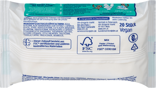 Feuchte Toilettentücher ultra sensitiv, Reisegröße, 20 St