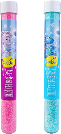 Geschenkset Kinder Badezusatz Badesalz Röhrchen Wintermagie SauBär