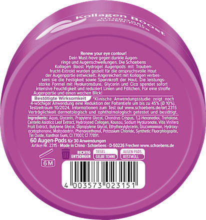 Schaebens Oogpads Hydrogel Collagen Boost Jar (30 paar), 60 stuks