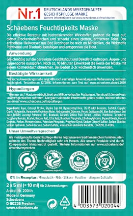 Vochtinbrengend gezichtsmasker (10 stuks x 2 x 5 ml), 100 ml