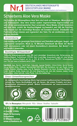 Aloë vera gezichtsmaskers (10 stuks x 2 x 5 ml), 100 ml