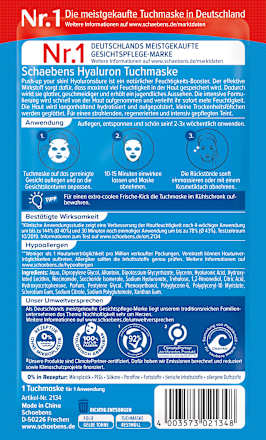 Sheetmasker hyaluronzuur, 1 stuk