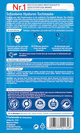 Sheetmasker hyaluronzuur, 1 stuk
