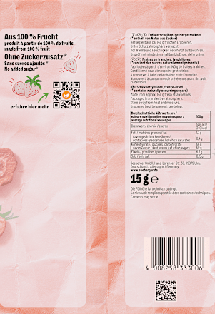 Trockenfrüchte, Erdbeeren gefriergetrocknet, 15 g