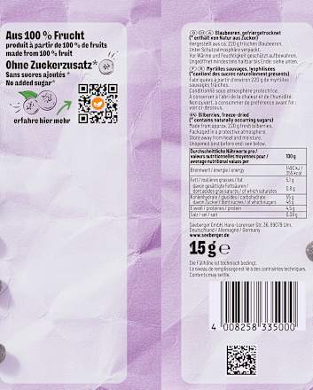 Gedroogd fruit, gevriesdroogde bosbessen, 15 g
