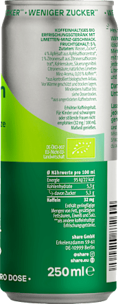 Erfrischungsgetränk, Koffein Drink Limette & Minze, 250 ml EINWEG