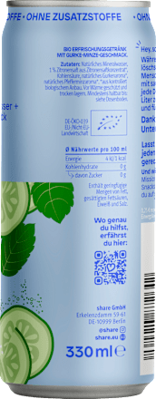 Frisdrank, Komkommer-Munt Spritzer, 330 ml WEGWERP
