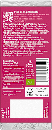 Schokolade. Himbeere, 80 g