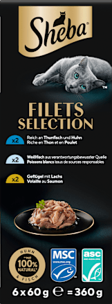 Nassfutter Katze Filets mit Geflügel & Fisch, Multipack (6x60 g), 360 g