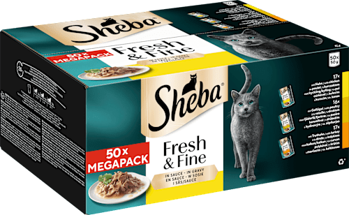 Nat kattenvoer gevogelte in saus, vers &amp; fijn megapak (50 x 50 g), 2,5 kg