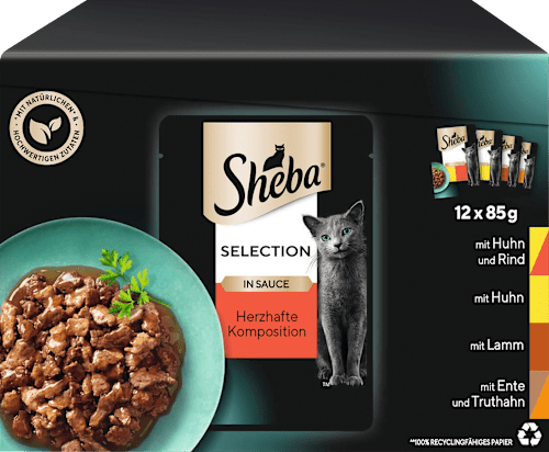Nat kattenvoer, hartige samenstelling - Selectie in Saus, multipack (12 x 85 g), 1,02 kg