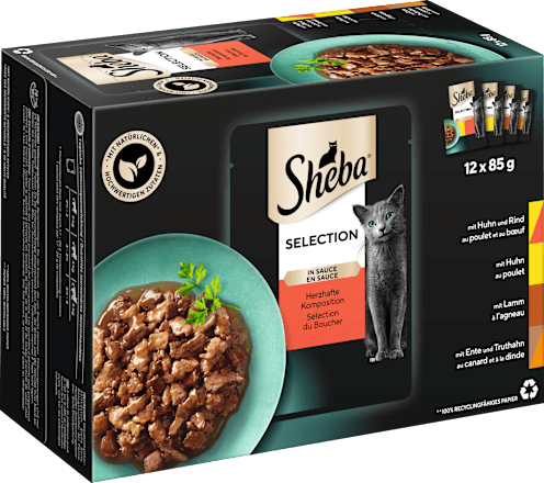 Nat kattenvoer, hartige samenstelling - Selectie in Saus, multipack (12 x 85 g), 1,02 kg