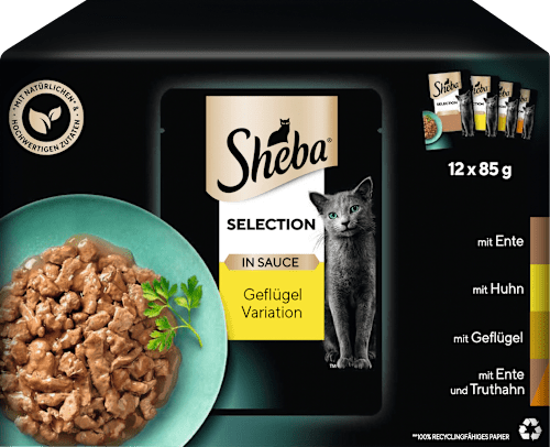 Nat kattenvoer, kip, eend &amp; kalkoen, selectie in saus - gevogeltevariatie, multipack (12 x 85 g), 1,02 kg