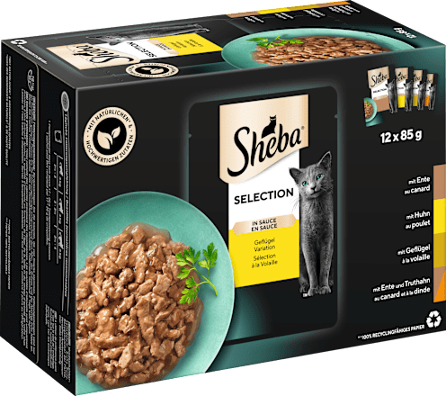 Nat kattenvoer, kip, eend &amp; kalkoen, selectie in saus - gevogeltevariatie, multipack (12 x 85 g), 1,02 kg