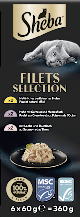 Nassfutter Katze mit Geflügel & Fisch, filets selection, Multipack (6x60 g), 360 g