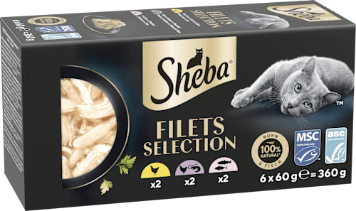 Nassfutter Katze mit Geflügel & Fisch, filets selection, Multipack (6x60 g), 360 g