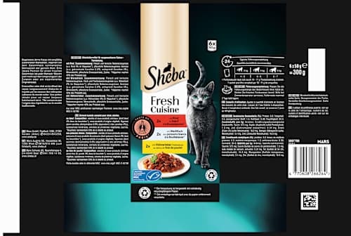 Nat kattenvoer met rundvlees, witte vis en kippenlever, verse keuken Taste of Paris, multipack (6 x 50 g), 300 g