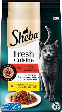 Nat kattenvoer met rundvlees, witte vis en kippenlever, verse keuken Taste of Paris, multipack (6 x 50 g), 300 g