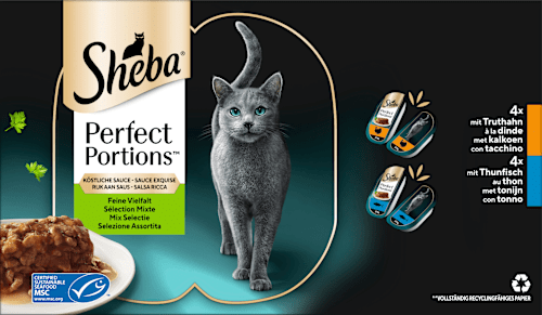 Nassfutter Katze Truthahn & Thunfisch in Sauce, perfect portions - feine Vielfalt, Multipack (16x37,5 g), 600 g