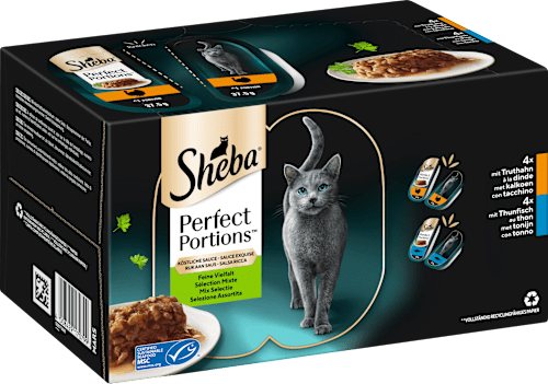 Nassfutter Katze Truthahn & Thunfisch in Sauce, perfect portions - feine Vielfalt, Multipack (16x37,5 g), 600 g