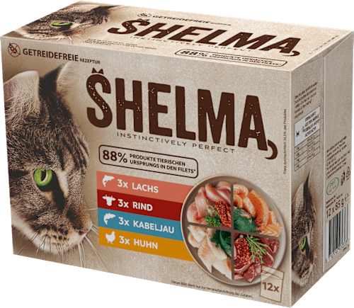 Nat kattenvoer met zalm, rundvlees, kabeljauw &amp; kip, multipack (12 x 85 g), 1,02 kg