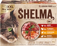 Nassfutter Katze mit Rind, Truthahn, Huhn & Ente, Multipack (24x85 g), 2,04 kg Shelma