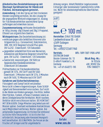 Intensieve desinfecterende spray voor handen en oppervlakken, 100 ml