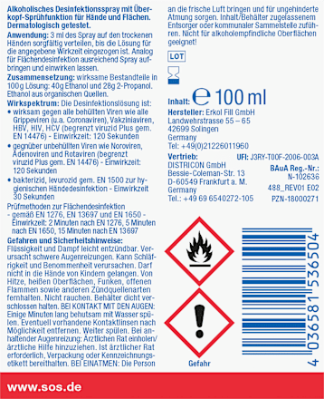 Intensieve desinfecterende spray voor handen en oppervlakken, 100 ml