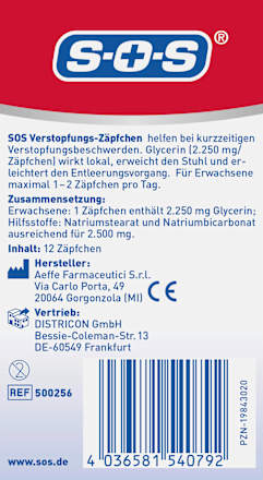 Verstopfung Zäpfchen, 12 St