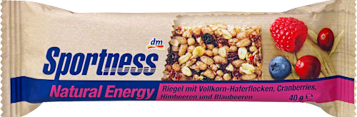 Energieriegel, Natural Energy, Vollkorn-Haferflocken, Cranberries, Himbeeren & Blaubeeren, 40 g