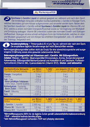 L-Carnitin Liquid Ampullen, Orangen Geschmack, 7 Stück à 25 ml, 175 ml