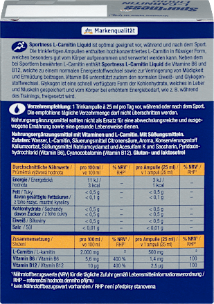 L-Carnitine Vloeibaar, Sinaasappelsmaak, 7 stuks van 25 ml, 175 ml