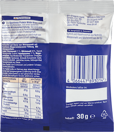 Protein Wafer Bites, Haselnuss-Milchcreme-Geschmack, 30 g