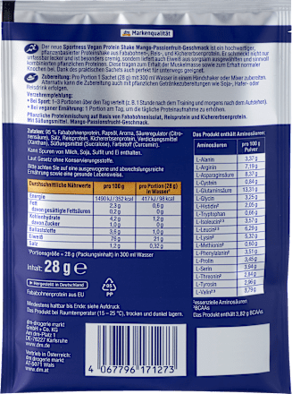 Proteinpulver, Protein Shake Vegan, Mango Passionfruit Geschmack, 28 g