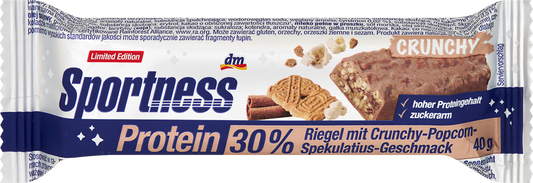 Barre protéinée Sportness 30 %, goût pop-corn et spéculoos, 40 g