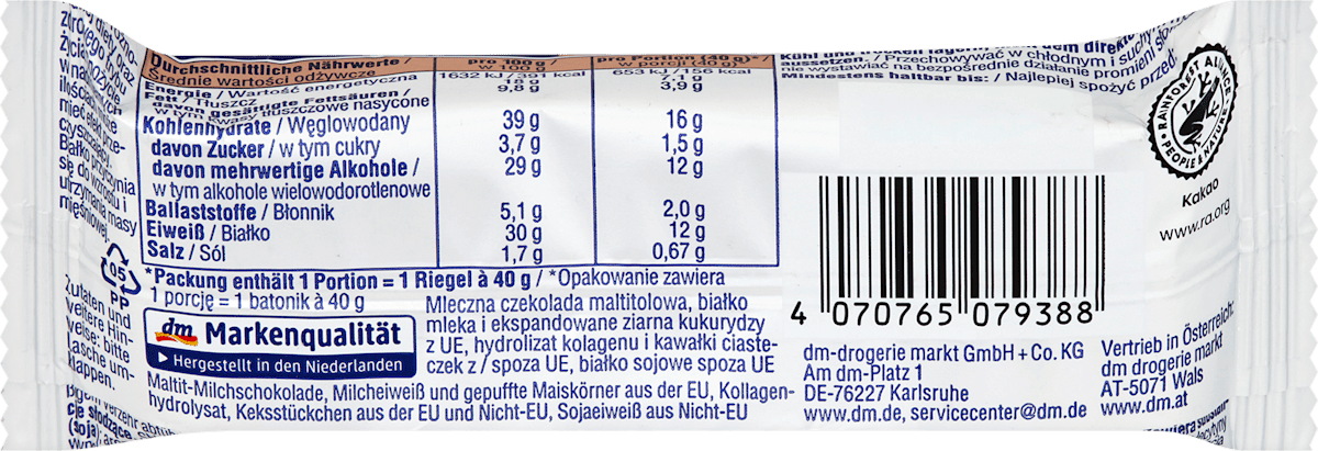 Sportness Proteinriegel 30%, Popcorn-Spekulatius-Geschmack, 40 g