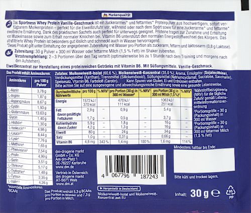 Wei-eiwitpoeder, vanillesmaak, 30 g